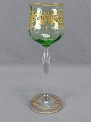 Bohemian Josephinenhutte Raised Gold Art Nouveau Floral Green Hock Wine Glass
