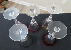 5 Bayel Bay3 Wine Cut Panels Blown Crystal 6 1/2″ Stems Exc Condition 1950’s