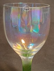 4 Vintage Iridescent Optic Rib Green Stem Sherry Aperitif Cordial Glasses Set