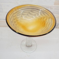 Tortoise Shell Pulled Feather Blown Glass Martini Cocktail Glass Heavy Sturdy