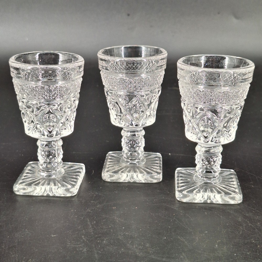 3 Vtg Imperial Glass Cape Cod Clear Low Water Goblet MCM Footed Stemmed 3.75″