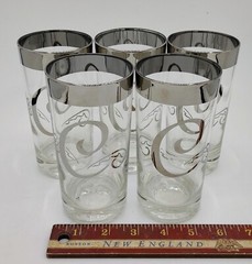 Vtg Dorothy Thorpe Silver Rim Highball Tumbler Glasses Scroll C Monogram (5)