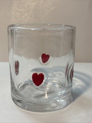 Clear Glass icon Tumbler with Red Heart Design, Round Shape, Glossy Finish New
