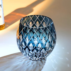 Water Drops Design Hand Cut To Clear Glass Whiskey Crystal Glass 11oz Ink Blue