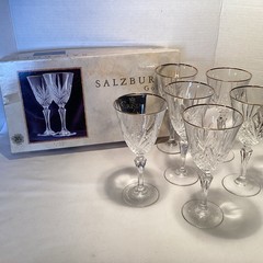 6 Cristal de Flandre Crystal Salzburg Goblets 7 3/4 Oz. Crystal Gold Rim
