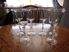 Wine Tulip Shaped Flared 7 3/4″ Double Wafer Stem 1924 Libbey – Set of 6