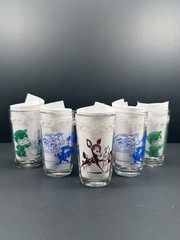VTG COMPLETE SET OF 6 SWANKY SWIG JUICE GLASSES 4oz KRAFT 1950’s ANIMALS CHILD!!