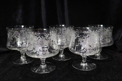 MORGANTOWN FLORET ETCHED FLOWERS 5 SEAFOOD COCKTAIL NO LINER GOBLETS 4 3/4″ TALL