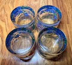 International Tableworks Terrace Blossoms (4) Double Old Fashioned Glasses EUC