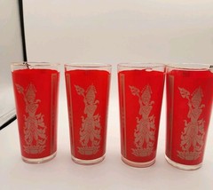 Vintage 1960s Culver Red Gold Thai Goddess Drinking Glasses Set of 8