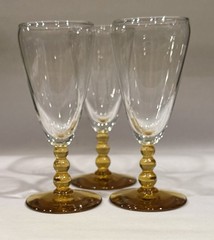 MCM Libby Knob Hill Amber 5.5” Glasses Cordial Juice Bubble Stems – Set Of 3