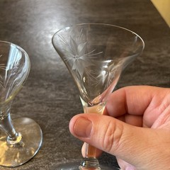 Set of 2 VINTAGE Pinwheel Flower Star Of David Pistil Hand Cut Cordial Glasses