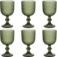 Glasses Drinking Wine Water Goblets Green Glassware Set of 6 Vintage Stem Glasse
