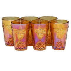 Indiana Harvest Grape Amber 4″ Carnival Glass Set of 6 Juice Tumblers