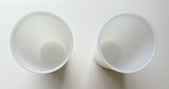 (2) White Milk Glass Tumbler Green Line Trim Vintage Drinkware