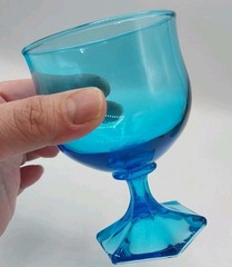 Vintage MCM Anchor Hocking Flair Laser Blue Footed Wine Goblets Set Of 3