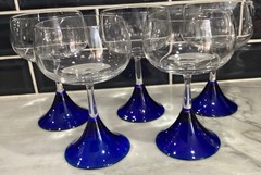 Crystal Goblet with Cobalt Blue Trumpet Stem Set of 5