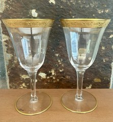 Tiffin-Franciscan Crystal Rambler Rose Goblets 24K Gold Encrusted Vintage 6.5″