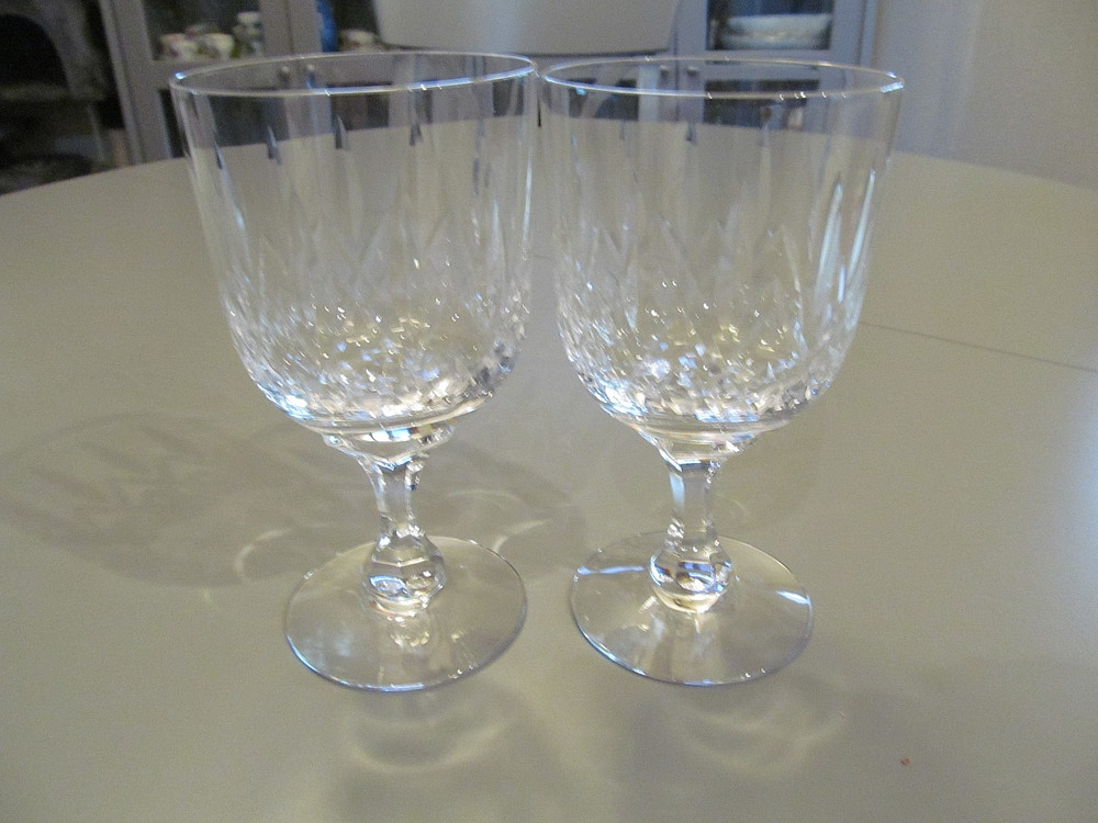 2 FOSTORIA WESTMINSTER 6 3/8″ CRYSTAL WATER GOBLETS 1959-1972 STEM 6083 CUT 872