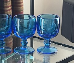 4 Imperial Glass Blue Hoffman House Glass Wine Glasses 4.75″ Tall Mid Century
