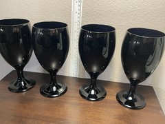 Vintage Libbey Black Amethyst Wine Water Glass Goblet Stemware 7 inch Set Of 4