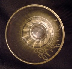 Carnival glass vintage 1950’s, engraved initials on cordial glass carnival prize