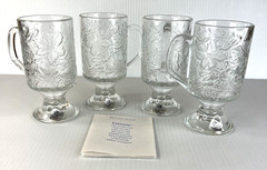 Fantasia Princess House Crystal Glass Poinsettia Embossed Footed Mugs (Four)