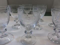 Vintage Etched Crystal Cordial Glasses {4 1/4 inch tall} 9 glasses total