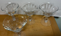 4 FOSTORIA Elegant Glass Silver Flutes Stemmed Champagne Goblets MINT 4 13/16″