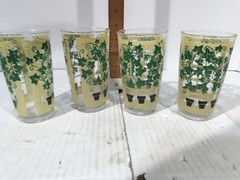 Vintage Set Of 4 Glasses With Ivy Plants Garden Trellis Glasses