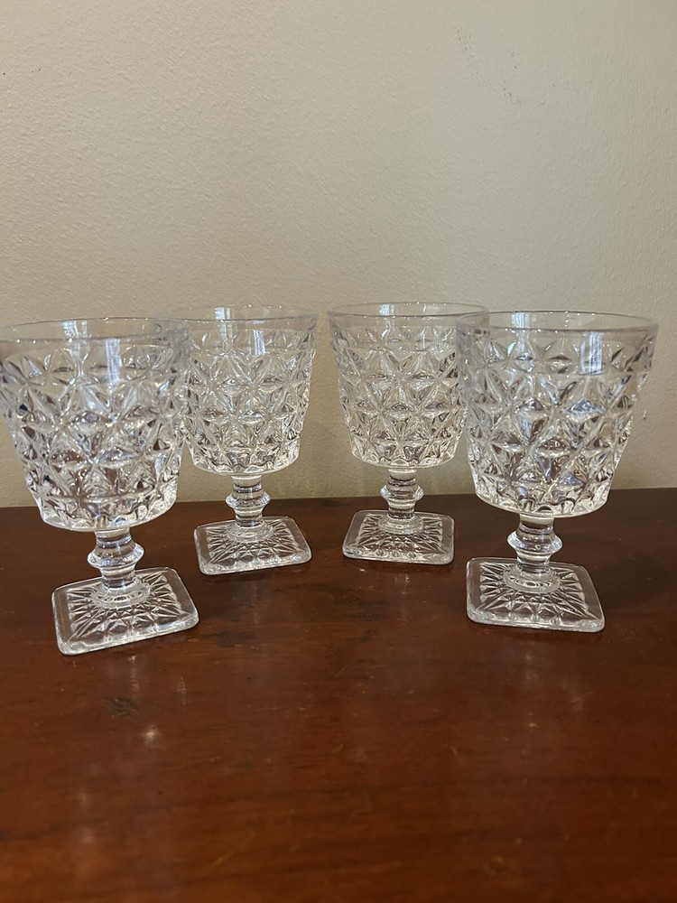 Water Glass Goblet Vintage Imperial Mount Vernon Pattern Clear 5 1/4″ Set of 4