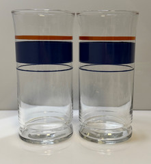 Vintage Blue and Orange Stripe Drinking Glasses – 2 Tumblers & 4 Juice – EUC