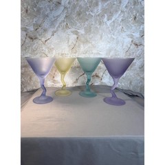 Set of 4 Libbey Fundamentals Z Stem Mixed Color Satin/Frosted Wine Glasses
