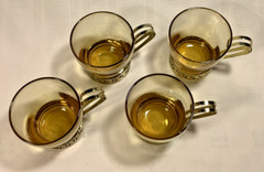 Vintage Libbey Gold Greek Key Glass Continental Coffee Cups w/ Amber Glass