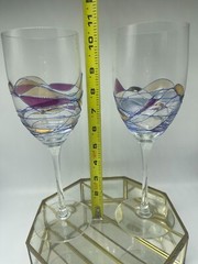 Stain Glass Tall Wine Glasses (2), PartyLite Water Calypso design + Bowl
