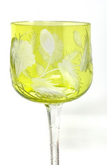 Beautiful Art Nouveau Chartreuse Etched Glass Wine Stem Antique Notched Stem