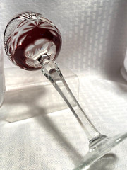 BOHEMIAN STYLE WINE GLASS 7 5/8″ AMETHYST PURPLE CUT TO CLEAR CRYSTAL BOHEMIA