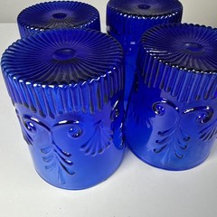 Set of 4 PILGRIM Glass ADAMS Cobalt DOUBLE OLD FASHION 16oz ROCK Whiskey TUMBLER