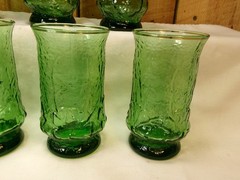 Lot of 7 Vintage Anchor Hocking Rainflower Avocado Green Glass 12 oz Tumblers