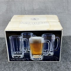 Colony Crafts Beer Mugs SET OF 4 Clear Fluted Faceted Glass 12 Oz USA Made 4963