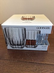 GODINGER CLEAR PLEAT DOUBLE OLD FASHIONED CRYSTAL TUMBLER 11 OZ 3.75″H 4 PCS NIB