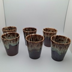 Canonsburg Pottery Brown Drip Glaze Stackable Tumblers 3½» 5 oz (6 pc lot) MCM