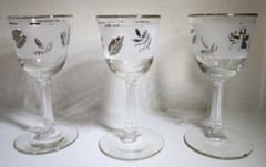 (3pc) Silver Foliage by Libbey 5oz Sherry Silver Leaf on Frosted Glass 5 3/4″