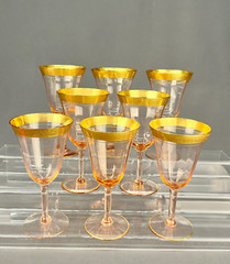 8 Tiffin-Franciscan RAMBLER ROSE Optic Pink Gold Encrusted 6 1/2″ Water Goblets