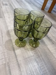 Vintage Set of 4 Libbey DuraTuff Gibraltar Olive Green Goblets – 16 oz