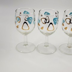 4 Federal Atomic Boomerang Cocktail Wine Stemed Drinking Glasses Turquoise Gold
