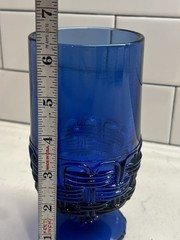 Vintage LE Smith Glass Cobalt Blue Wicker Basket Footed Tumbler Glass