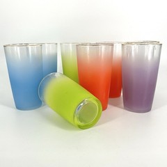 Vintage Blendo Highball Tumbler Glass Set Of 8 and Metal Caddy Carrier MCM