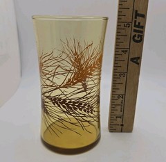 Vintage MCM Amber Wheat Glasses Set Of 6 Orange Brown Cottage Thanksgiving Fall