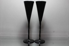 Two (2) Twist Stem Jet Mikasa Braid Black Champagne Flute Onyx 1986 – 1987 MINT
